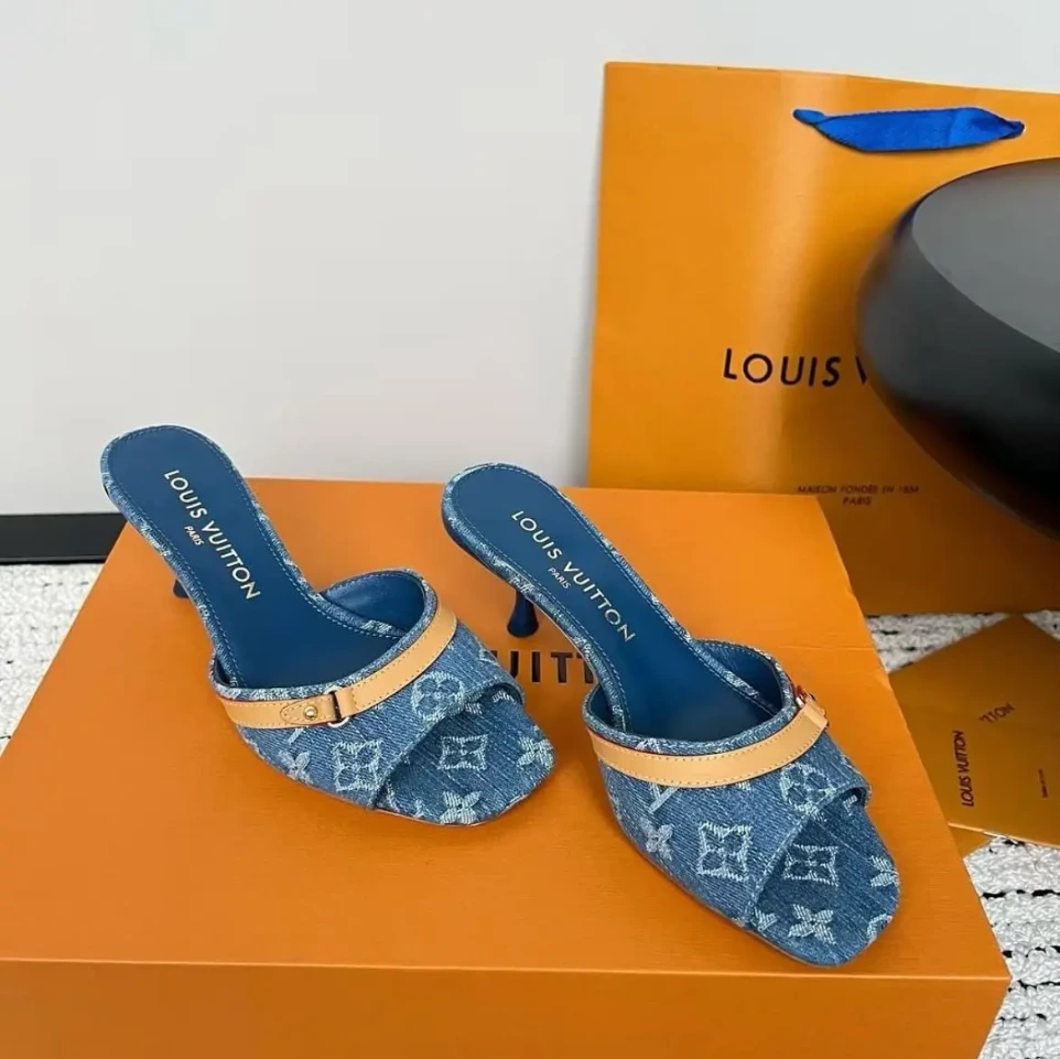 Louis Vuitton Denim Mules Heel For Women
