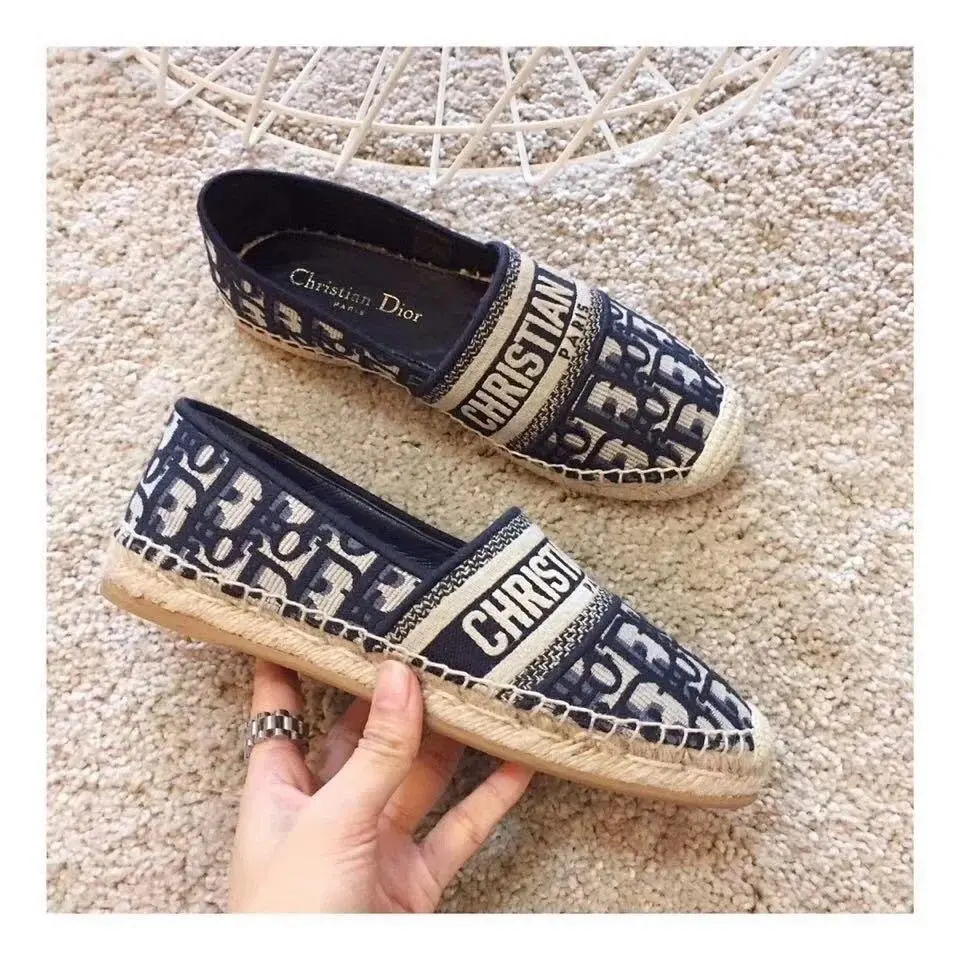 Dior Granville Espadrille Black Letter Flat Shoe