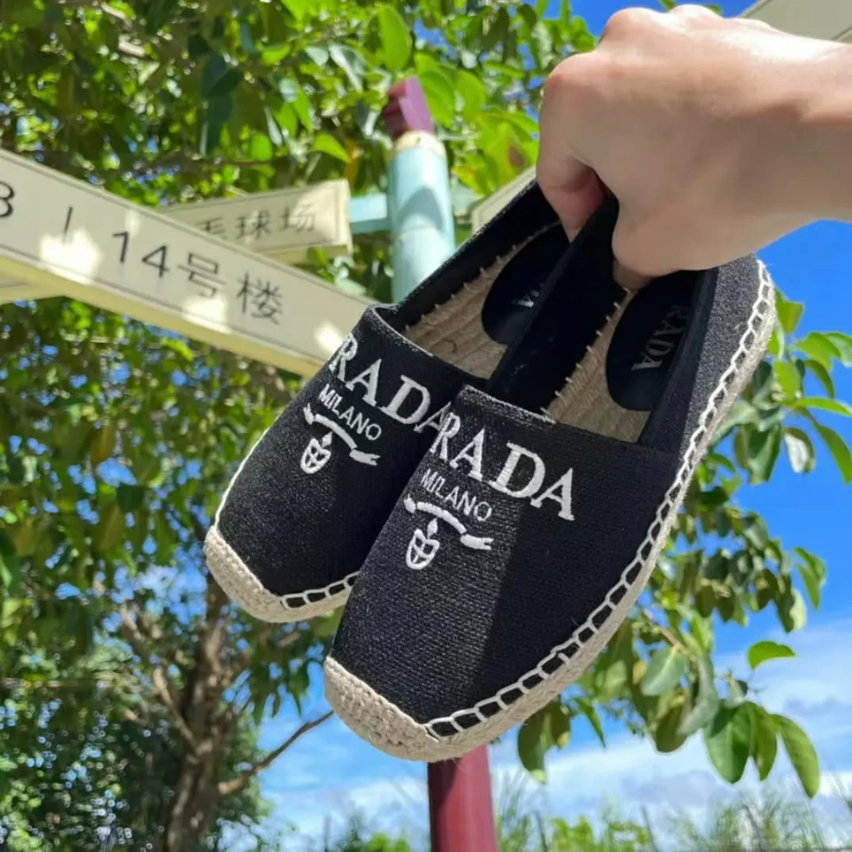 Prada Black Canvas Espadrille Flat Shoe (36)