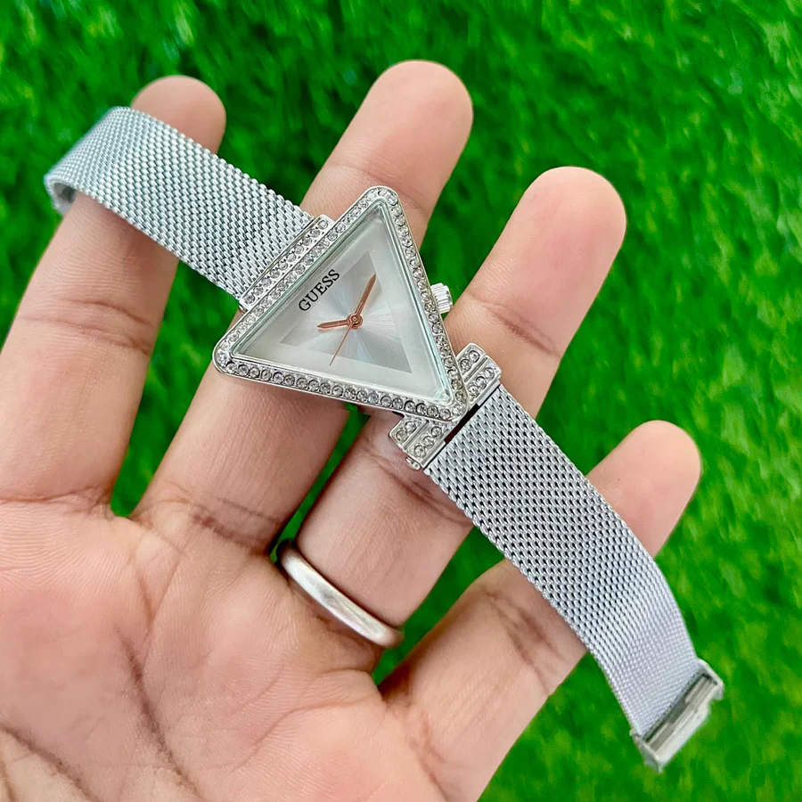 Guess Women’s Fame Silver Tone Triangle Dial