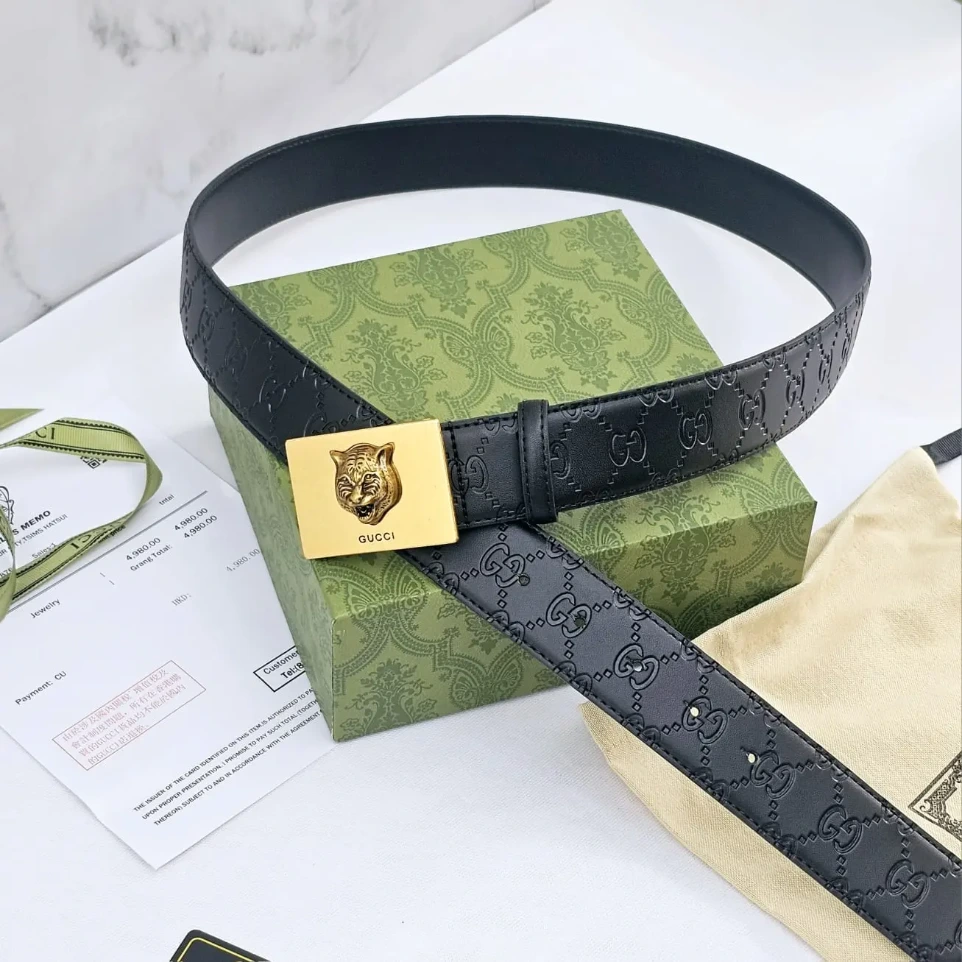 Gucci Tiger Head GG Embossed Men’s Belt