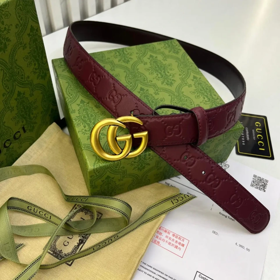 Gucci GG Unisex Wine red Belt For unisex (90)