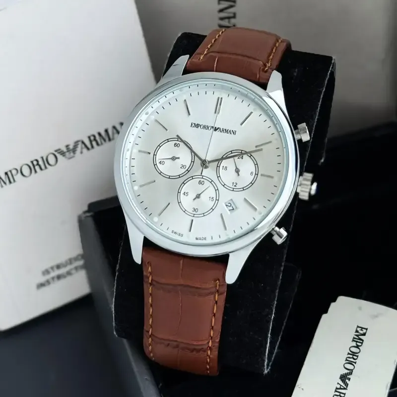 Emporio Armani Brown Leather Chronograph Men Watch