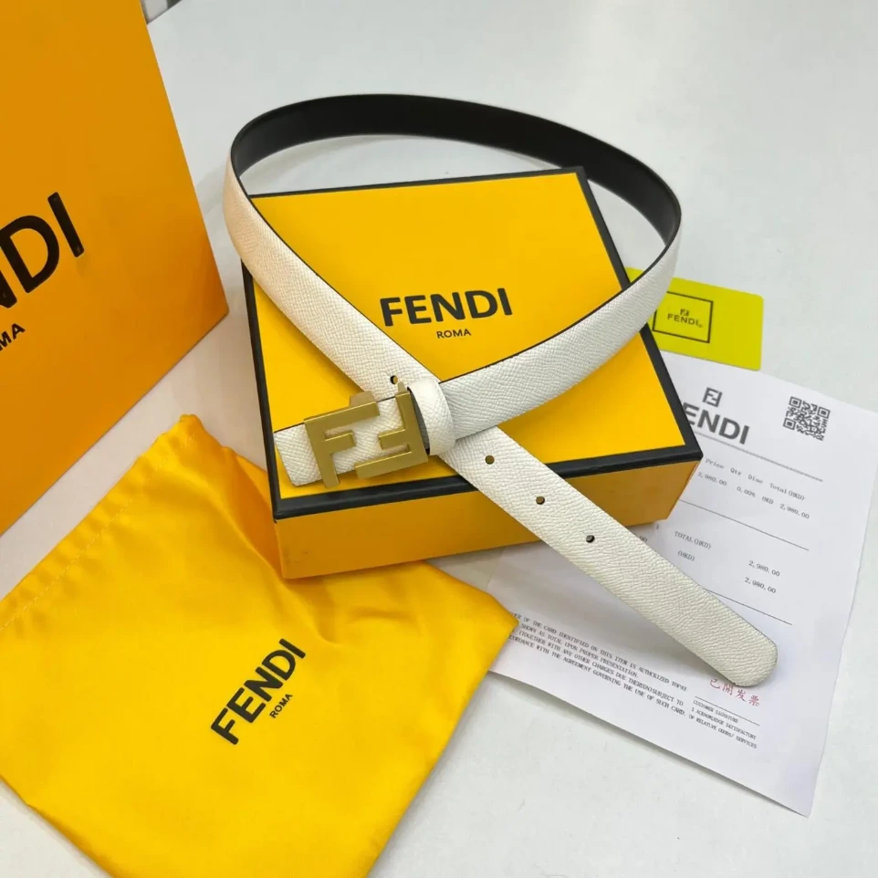Fendi White FF Logo Belt