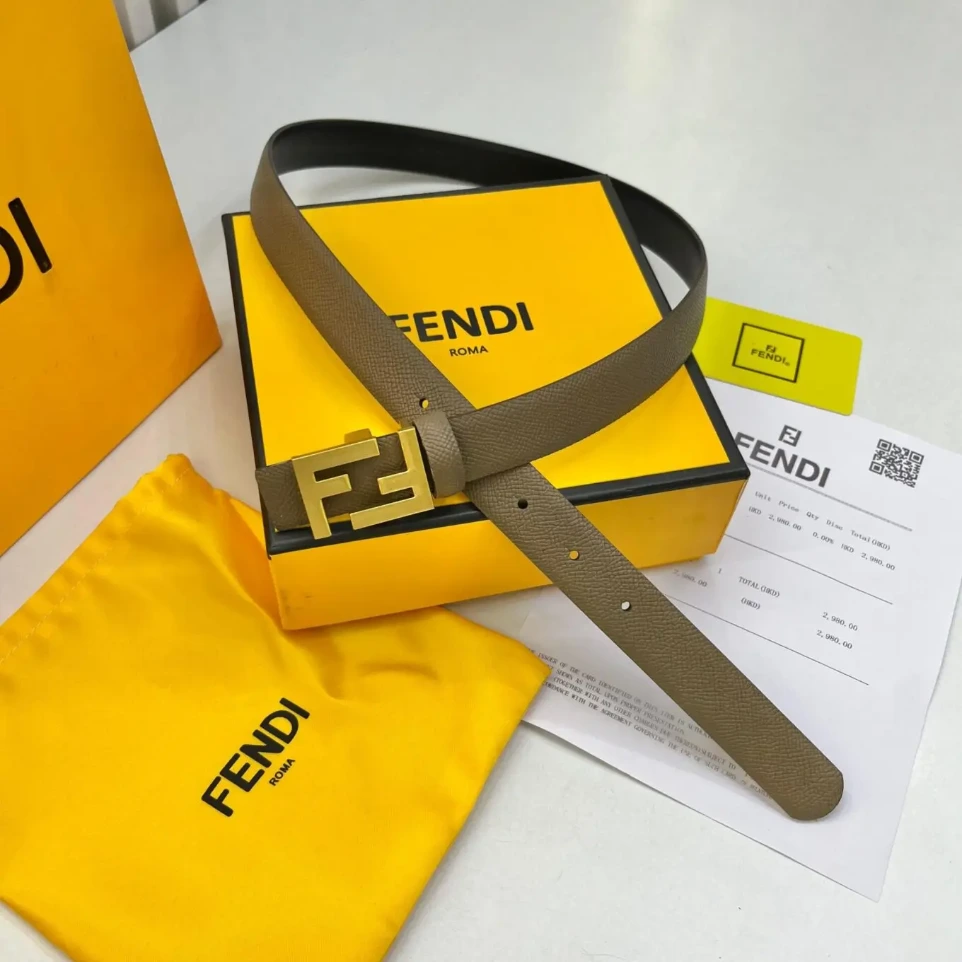 Fendi Khaki FF Logo Belt (95)