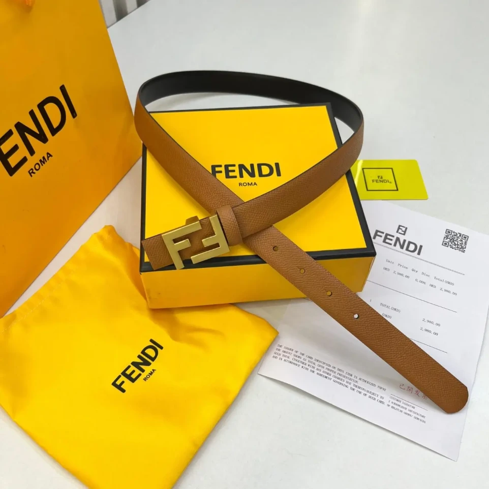 Fendi Brown FF Logo Belt (95)