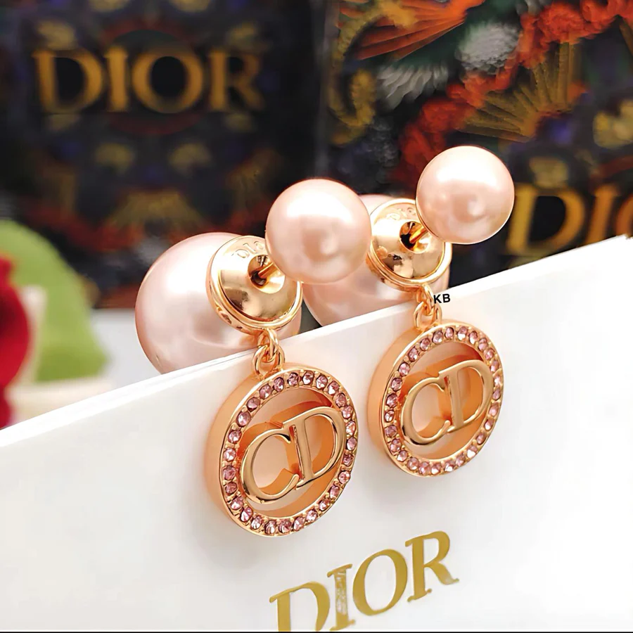 Dior Women’s Rose Gold Pearl & Crystal Earrings Og box