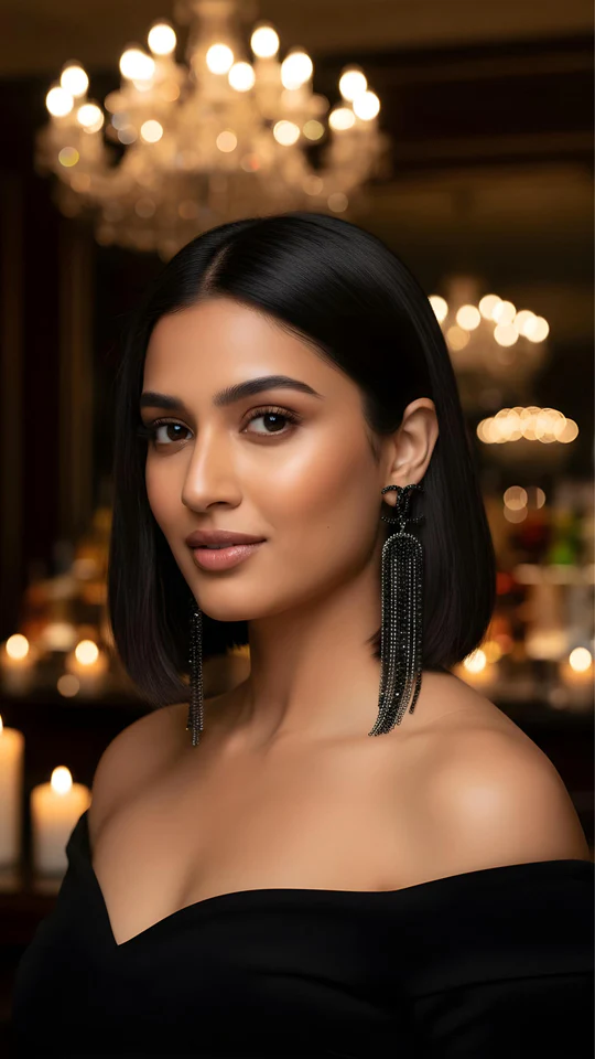 Chanel Crystal Hanging Chain Earrings for Women