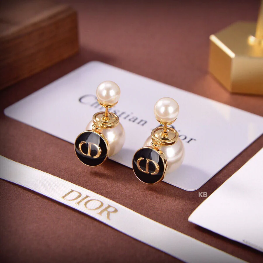 Dior Asymmetrical Pearl Hanging Earrings