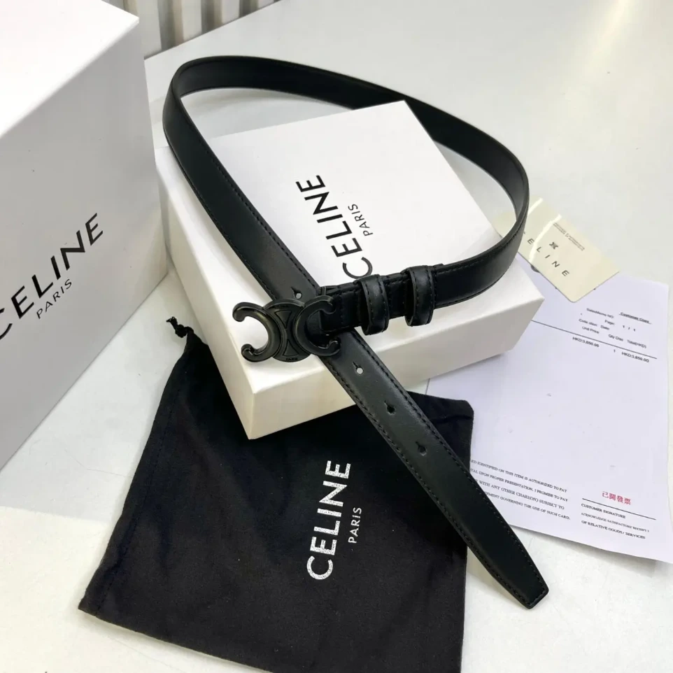 Celine Triomphe Black Buckle Slim Belt