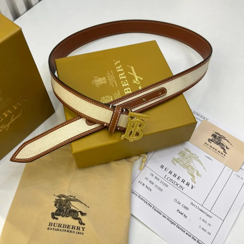 Burberry Canvas Leather TB Monogram Buckle Belt (100)