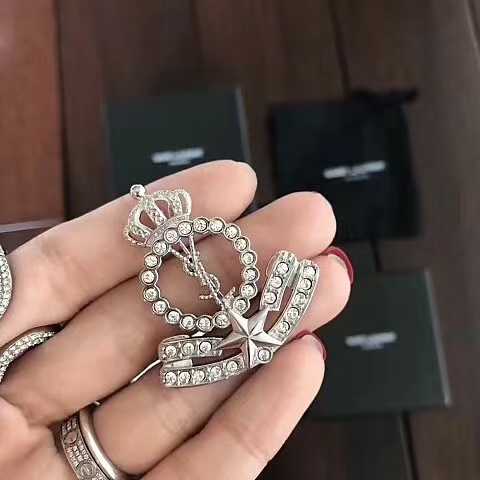 YSL Silver Crown Brooch