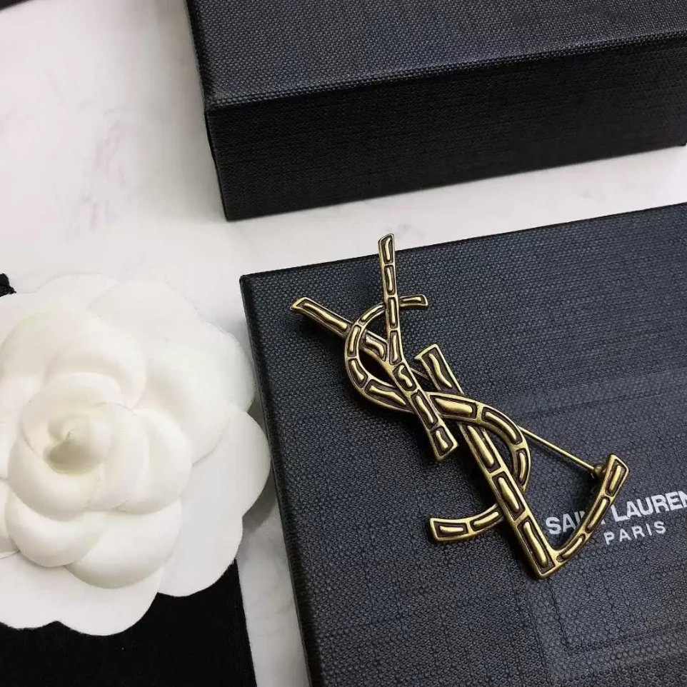 YSL Classic Rusted Logo Brooch