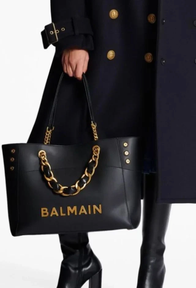 Premium Balmain Chain Embellished Leather Tote Bag (Black)