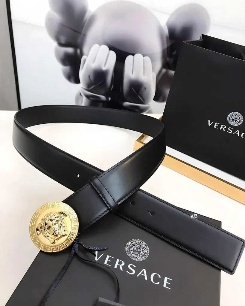 VERSACE Leather Belt with Iconic Buckle