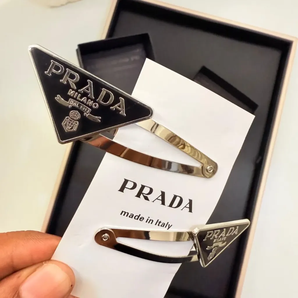Prada White Color Set of 2 Snap Hair Clip (Black)