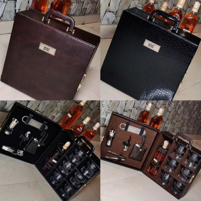 MONT BLANC CROCODILE LEATHER WHISKEY CASE (Black)