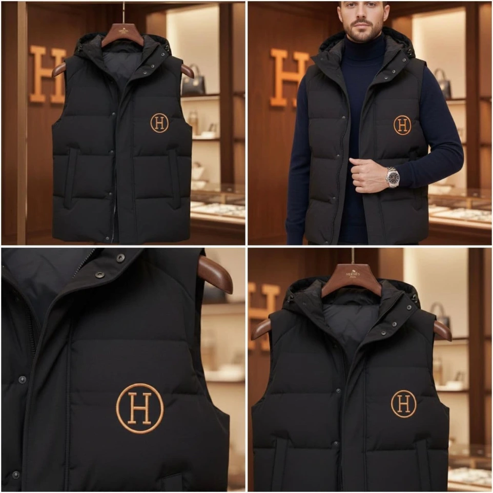 HERMES HIGH END QUALITY HALF SLEEVE PUFFER JACKET (L-40)