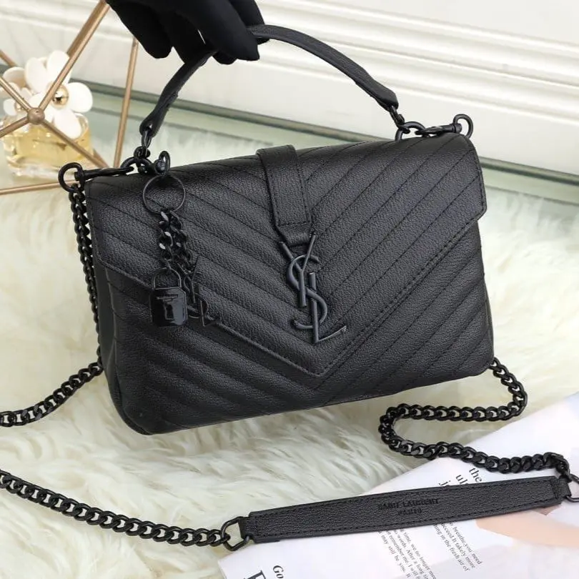 Ysl Grain Matelasse All Medium Satchel Bag (With Box) (Black)