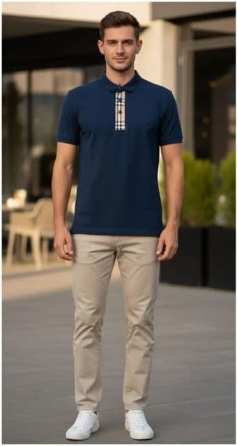 BURBERRY PREMIUM QUALITY POLO NEVY BLUE TEES (XXL-44)
