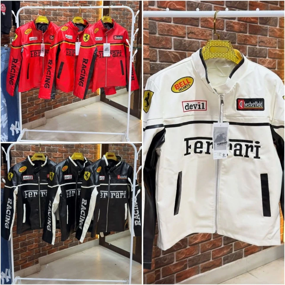 BIKER LEATHER JACKET Premium Quality (Red, M)