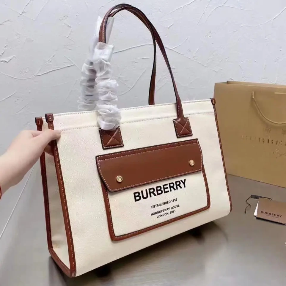 Burberry Large Freya Beige Premium Canvas Tote
