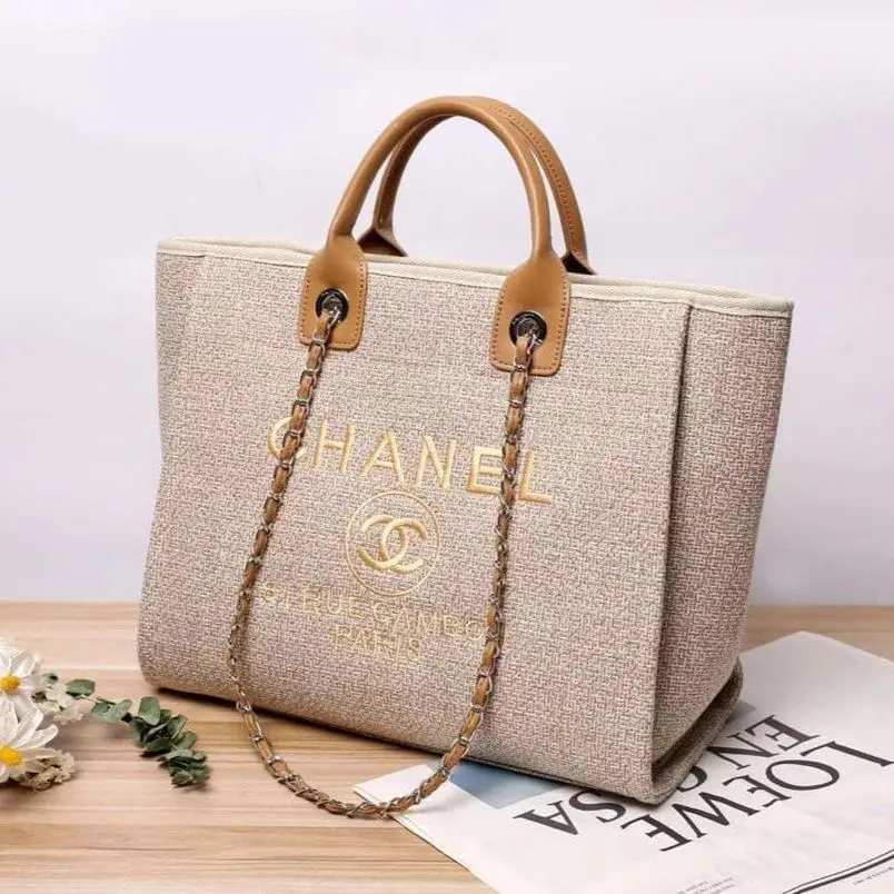 Chanel Deauville Canvas Tote (Apricot)