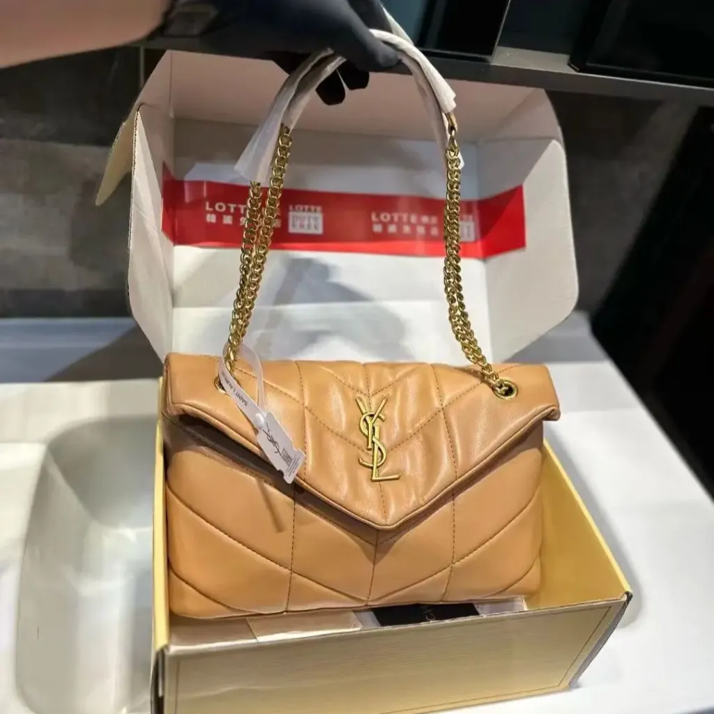 Ysl Loulou Puffer Premium Shoulder Bag (With Double Box) (Apricot)