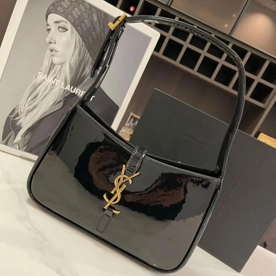 Ysl Le5 Black Glossy Leather Premium Shoulder Bag (With Double Box)