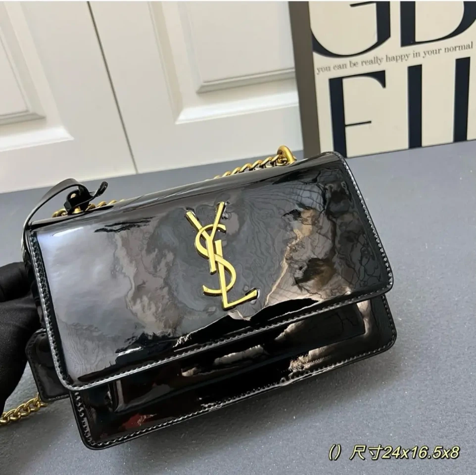 Ysl Sunset Patent Black Premium Quality Sling Bag (With Double Box)