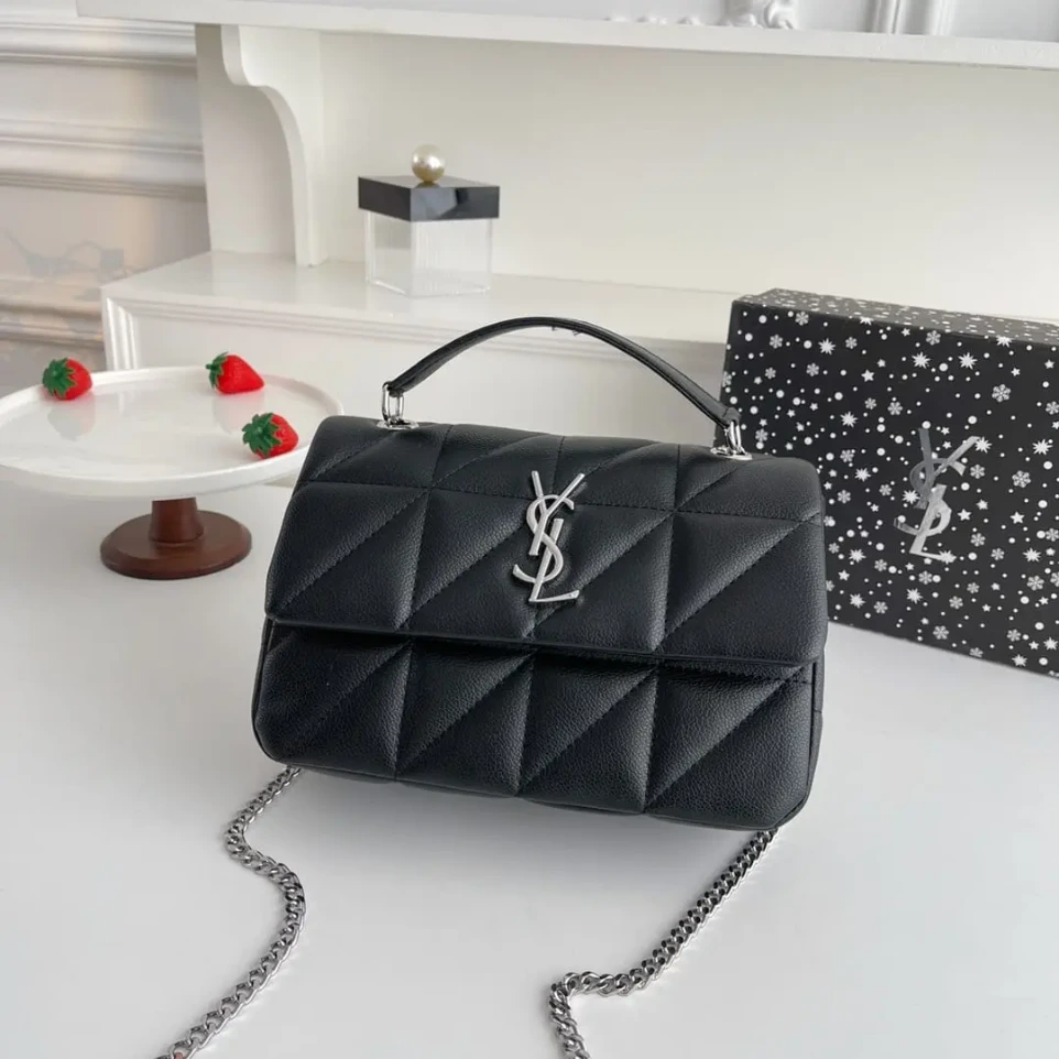 Ysl Cassandra Mattelasse Black Silver Crossbody Bag (With Box)