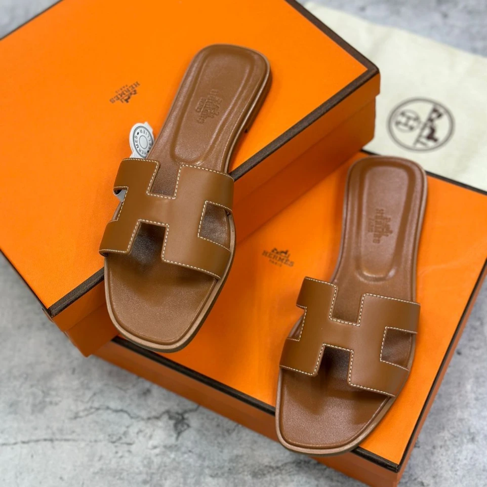 Hermes Oran Brown Flat Sandal (41)
