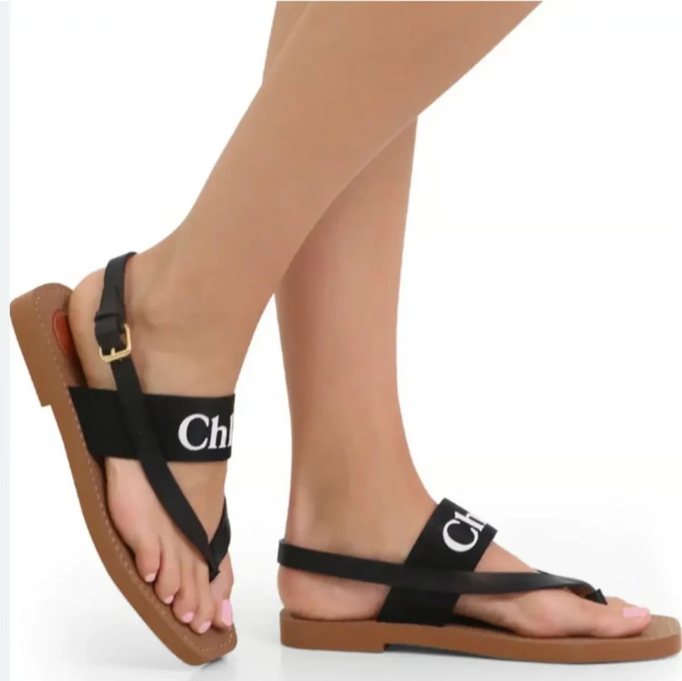 Chloe Woody Black Thong Sandal For Women (40)