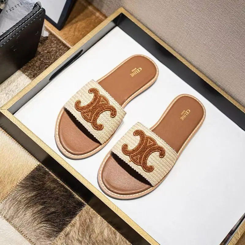 Celine Triomphe Brown Flat Slipper (41)