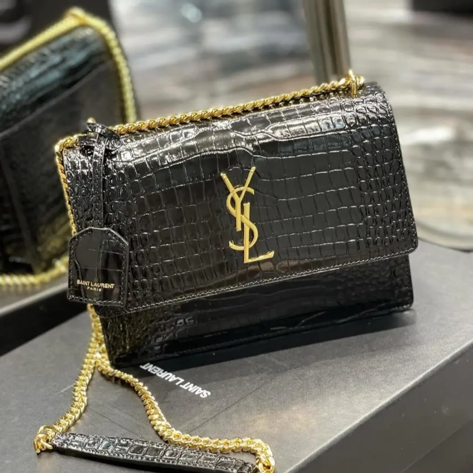 Ysl Sunset Black Croco Sling Bag (With Box)