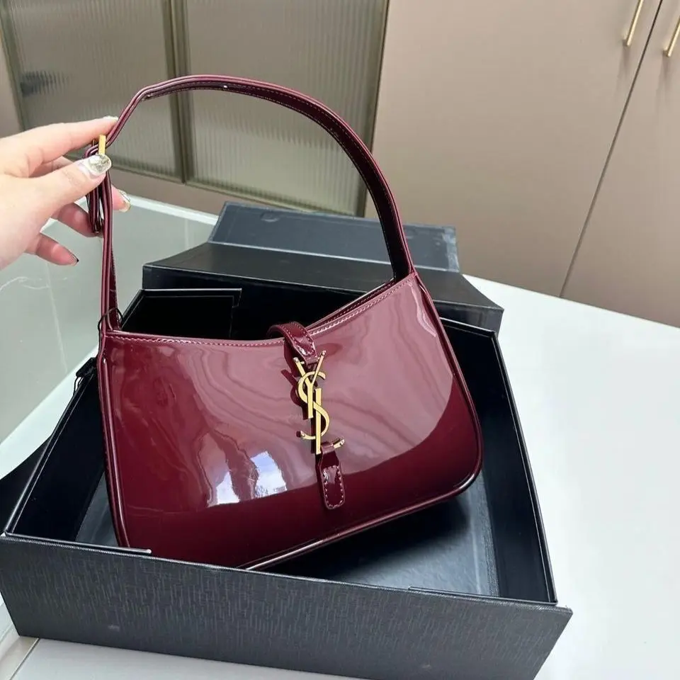 Ysl Le5 Wine Glossy Leather Premium Shoulder Bag (With Double Box)