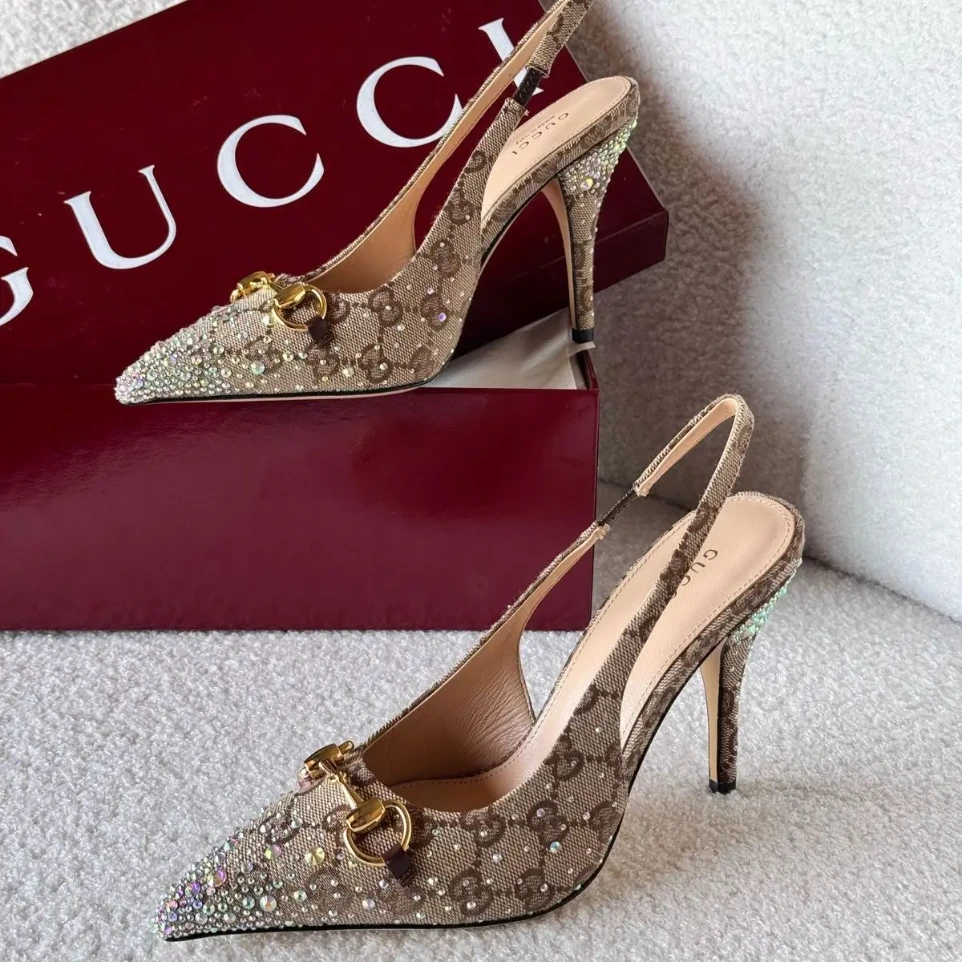 Gucci Horsebit Crystal Slingback Pump (40)