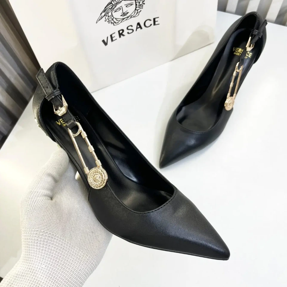 Versace Black Safety Pin Pump Heel For Women