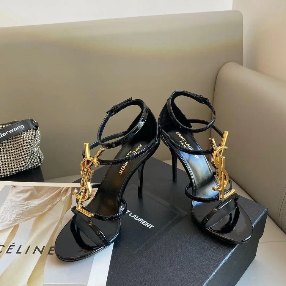 Ysl Casandra Black Golden Sandal Heel (40)